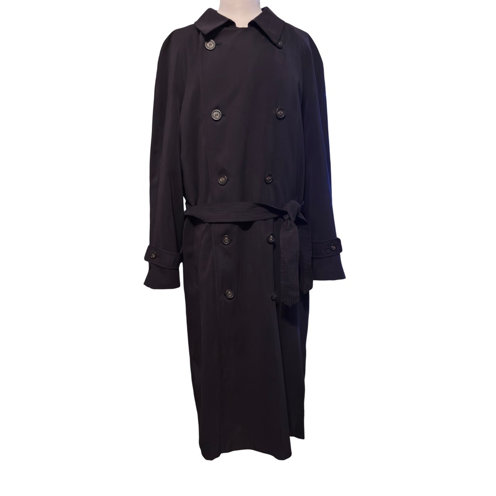 Vintage Chaps Ralph Lauren Trench Coat Men 44R Black Excellent Belted Wool Liner